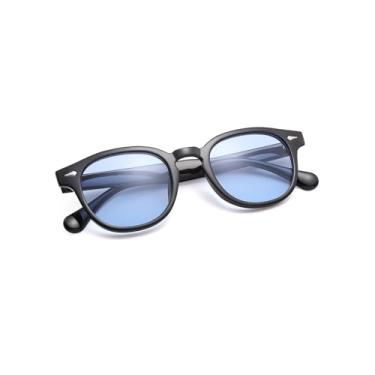 Imagem de Óculos de sol retrô redondos coloridos para homens e mulheres vintage fashion óculos de sol circulares, Armação preta B2 / lente azul