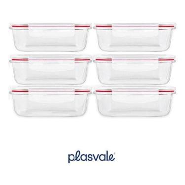 Imagem de Kit 06 Potes Vidro 640Ml Hermético Marmita Forno Refratário