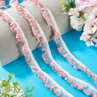 Imagem de Fita elástica de elastano de renda de nylon de 2,3 cm com babados e acabamento elástico de chiffon para amarrar o cabelo, faixa de cabeça, costura, artesanato, decoração de casa, cortina, ornamnet