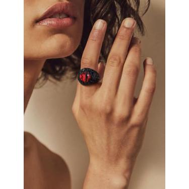 Imagem de Anel masculino de aço inoxidável com pedra preciosa vermelha, anel de sinete para homens, tamanho 7-14, joia banhada a preto