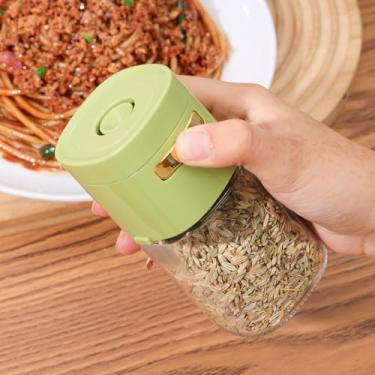 Imagem de Dispensador de recipiente de açúcar de vidro, prensa de porções de 0,5 g, controle de açúcar, agitador de pimenta com tampa para acessórios de panificação (verde, 181 g)