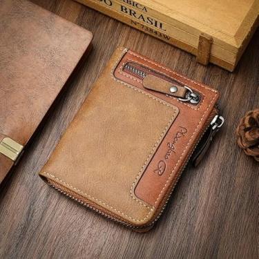 Imagem de Carteira masculina com zíper, porta-cartão de crédito de negócios, bolso com bloqueio RFID, carteira masculina de grande capacidade de identificação, Marrom claro, Tendência