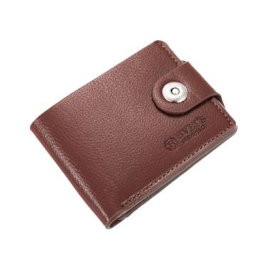 Imagem de Carteira masculina com porta-moedas, carteira masculina dobrável com porta-cartão de crédito, carteira masculina de couro sintético, Marrom, Tendência