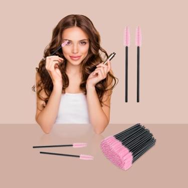 Imagem de 100 pincéis descartáveis de cílios, aplicador de bastão de rímel azul, pincéis para extensões de cílios e sobrancelhas (preto + rosa)