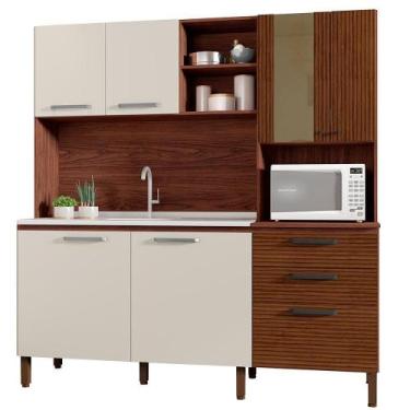 Imagem de Cozinha Compacta 7 Portas 2 Gavetas 182 Cm Mega Nogueira - Kit's Paran