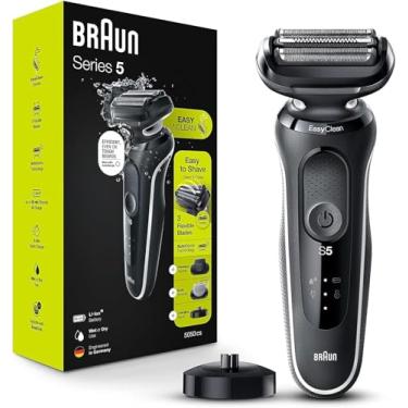 Imagem de Braun Barbeador elétrico para homens, barbeador de folha impermeável, série 5 5050cs, barbear molhado e seco, com aparador de barba e aparador de corpo, recarregável, suporte de carregamento incluído,