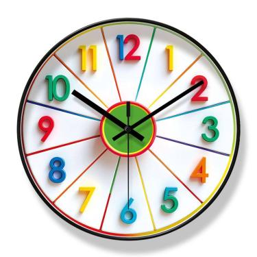 Imagem de Relógio de parede colorido para crianças 30x30cm de plástico com espelho de vidro