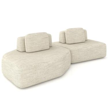 Imagem de Sofá Ilha Modular Para Sala Living Orgânico 305cm Angra K01 Linho Champanhe - Lyam Decor