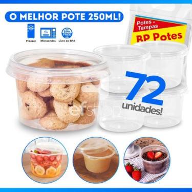 Imagem de 72 Potes Plástico 250ml Sorvete Bolachas Salgados Com Tampa Descartáve