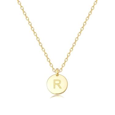 Imagem de MIDDLUX Colares com iniciais para mulheres, meninas, presente personalizado delicado feito à mão para ela, colar com pingente de moeda gravada dupla face personalizada, joia estilo minimalista para uso diário, 16 + 2" design, Suitable for girl / women wearing, Ouro, Sem Pedra Preciosa