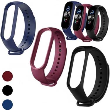 Imagem de Kit 3 Pulseiras Para Smartband MI Band 5 6 7 Preta,Azul e Vinho Marsala com Pino Resistente