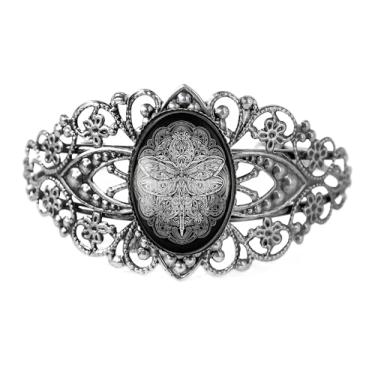 Imagem de Pulseira de filigrana libélula - Arte mandala esotérica, bronze antigo prata ou preto, joia de vidro vintage estilo vitoriano feita à mão - 32-CB, Adjustable, Vidro, Sem Pedra Preciosa