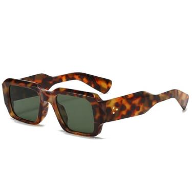 Imagem de Óculos de Sol Candy Color Feminino com Rebites e Hastes Largas, Estilo Punk Masculino, Proteção UV400, Ideal para Esportes ao Ar Livre, Corrida e Ciclismo, Estampa de Leopardo Verde Escuro