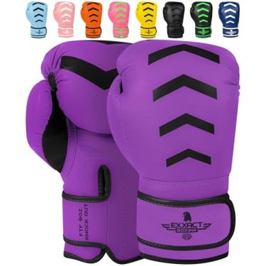 Imagem de Exxact Sports Luvas De Boxe Knockout Youth Para Crianças (3-15 Anos) Com Proteção Acolchoada E Suporte De Pulso, Luvas De Boxe Infantis De Couro Projetadas Duráveis Para Sparring (Roxo/Preto, 8 Oz)