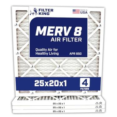 Imagem de Filter King Filtro de ar 25 x 20 x 1 | Pacote com 4 | Filtros de forno A/C plissados MERV 8 HVAC | Feito nos EUA | Tamanho real: 63 x 50 x 1,90 cm