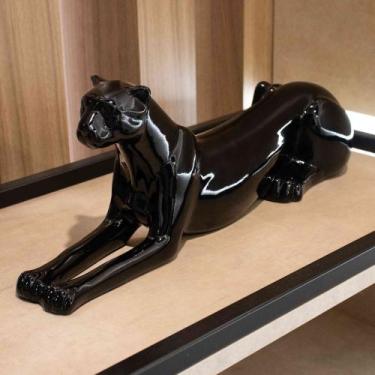 Imagem de Escultura Decorativa Onça Deitada Preta 51cm B02 - D'Rossi