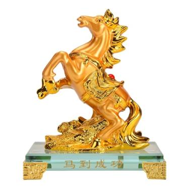 Imagem de BRABUD Estátua de cavalo saltando de resina com base de vidro atrai o sucesso criativo para casa mesa sala de estar escritório decoração presente colecionável 14 cm (A) TQGJBS678