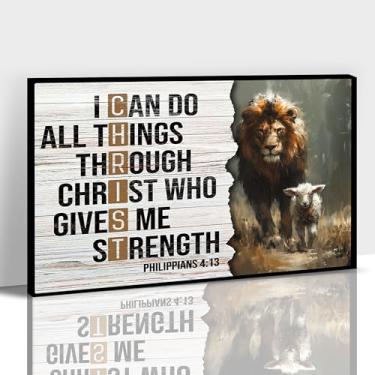 Imagem de Hzddty Arte de parede cristã, pinturas de escrituras em versículo bíblico, impressões em tela para sala de oração, decoração de igreja, imagens religiosas vintage de leão e cordeiro, arte para quarto