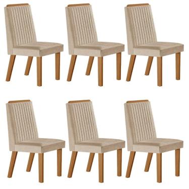 Imagem de Conjunto De 6 Cadeiras Riviera Com Tecido Linho Bege Claro/cinamomo