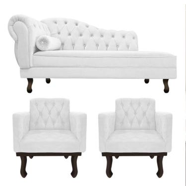Imagem de Kit Diva Recamier Diana 140cm Lado Direito E 02 Poltronas Classic Corano - Amarena Móveis Cor Branco