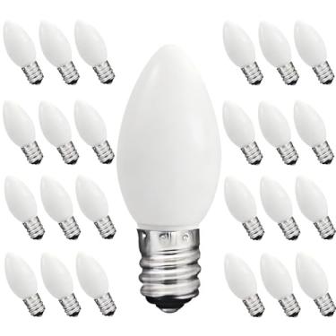 Imagem de Lâmpadas de substituição brancas de LED C7, pacote com 25 lâmpadas de substituição de luz de Natal branca de 0,6 W com base E12, lâmpadas brancas quentes para candelabro de janela, candelabro, luzes