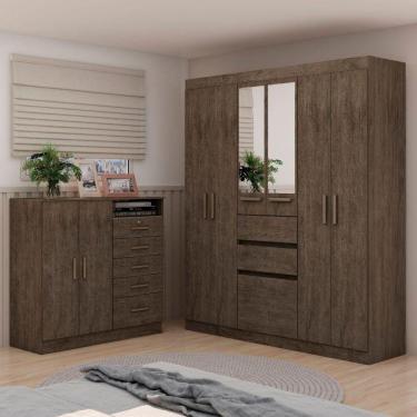 Imagem de Dormitório Casal Completo Roupeiro C/espelho Cor Rústica Demolição Genialflex