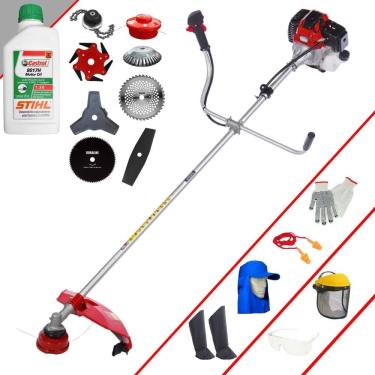 Imagem de Roçadeira Toyama RT43L À Gasolina 1,7HP 43cc Ideal Para Todos os Tipos de Trabalho Com Carretel Nylon + Kit de 7 Opções de Cortes + EPI + ÓLEO STIHL