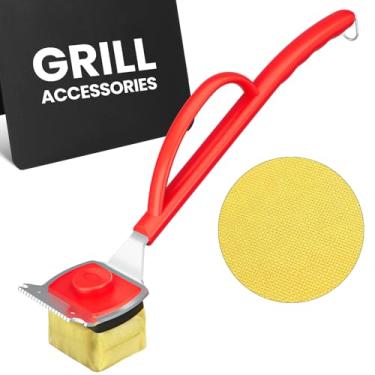 Imagem de Escova de grelha sem cerdas com raspador, cabeça de limpeza substituível para churrasco extra longa de 56 cm, ferramenta segura de limpeza de churrasco para grades de ferro fundido ou aço inoxidável