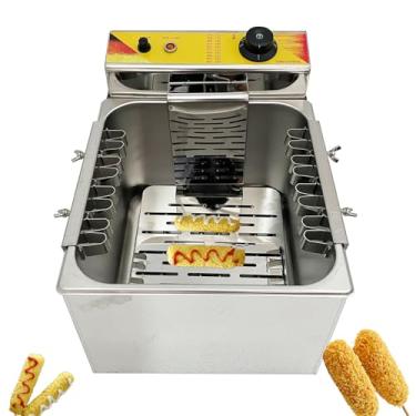 Imagem de PreAsion Fritadeira multifuncional 110V 12L Hot Dog Salsicha Fritadeira comercial Fritadeira de bancada de aço inoxidável para fritar queijo, salsicha e linguiça de presunto