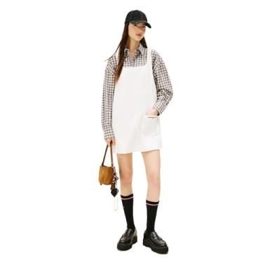 Imagem de Tommy Jeans Vestido feminino sem mangas com cordão e logotipo bordado, Branco antigo, G