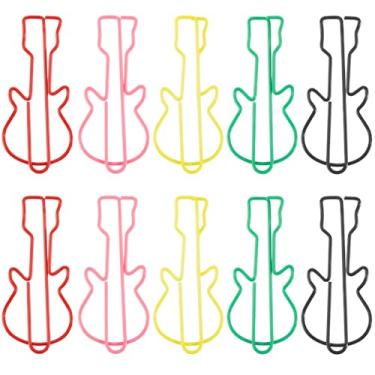 Imagem de 100 peças, clipes de papel para guitarra, 5 cores, fichário, clipes de papel, clipes de metal, lindos marcadores coloridos, organizador de notas para material de escritório, escola, casa, arquivo