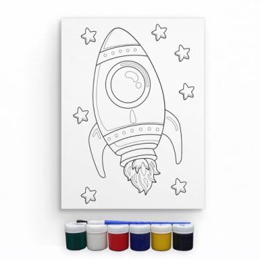 Imagem de Kit Tela Para Pintura Com Tinta E Pincel Canvas 30x40cm (Foguete)
