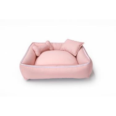 Imagem de Cama Pet 60x60 Caminha Para Cachorro/Gato Tamanho Médio/Grande Com Zíper 100% Lavável Super Macia(Rose viés Palha)