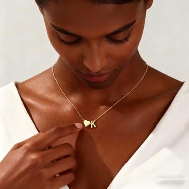Imagem de Colar de coração banhado a ouro 18K com inicial A-Z, colares delicados de coração, pequenos colares de inicial, presentes de aniversário para mulheres, joias, K, Metal, Sem Pedra Preciosa