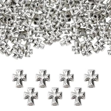 Imagem de 100 peças de contas de cruz para pulseiras, artesanato cristão, contas de cabelo para fazer joias, crucifixo para confecção de rosários, contas de pônei, cruz, prata