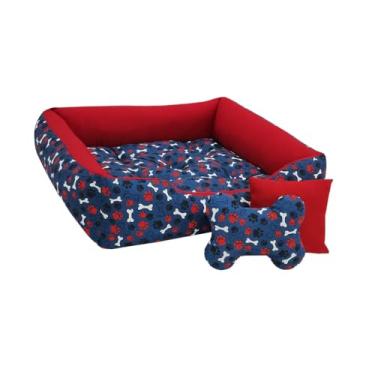 Imagem de Cama Para Cachorro 70x50cm Acompanha Para Almofada Central e ossinho e almofadinha(Ossinho azul com vermelho)