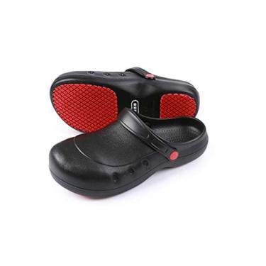 Imagem de Sapatos masculinos ou femininos de cozinha e chef, segurança, trabalho, biqueira de aço, tamanco preto, Preto, 8 Wide Women/7 Wide Men