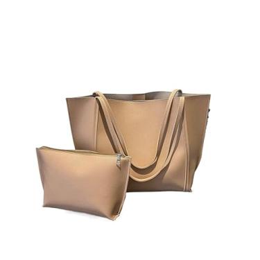 Imagem de Kit Bolsa Tote Feminina Minimalista Grande com Necessaire, Ombro Casual PU Trabalho Faculdade (Cáqui)