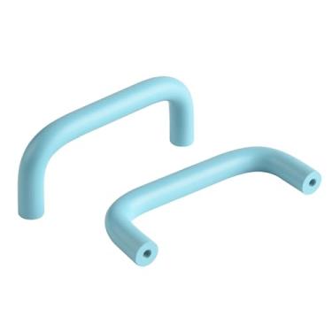 Imagem de funifiti Pacote com 5 puxadores coloridos azuis armário gaveta armário infantil puxa 3 polegadas (76 mm) orifício centro curvo alças de transporte (5, azul, 3 polegadas (76 mm))