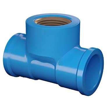 Imagem de Tê Soldável com Bucha de Latão, PVC, Azul, para Água Fria, 20mm/25mm, Pressão até 750 kPa, Instalações Residenciais e Comerciais (24un - 20mmX1/2)