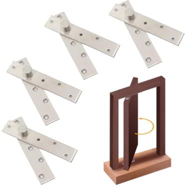 Imagem de Dobradiças articuladas Invisidoor para portas de madeira, 4 pacotes com parafusos, dobradiças de porta ocultas de estante de aço inoxidável resistente, sistema de dobradiça de pivô de eixo de 360