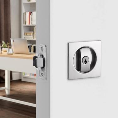 Imagem de Fechadura de porta de bolso, trava de bolso com 3 chaves, trava de privacidade de aço de liga resistente, fechadura deslizante contemporânea para banheiro, quarto, armário