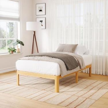 Imagem de Yoshiely Estrutura de cama solteiro de madeira de bambu de 30,5 cm, estrutura de cama de suporte de ripas de metal, resistente, sem necessidade de mola box, montagem fácil, sem ruído, reforçada