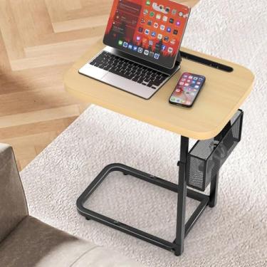 Imagem de Bandeja de TV moderna com mesa grande, mesa de sofá ajustável com cestos de armazenamento, moldura de metal forte, bandeja de jantar de TV para assistir TV, refeições, lanches (quadrado, bege, 43 cm x