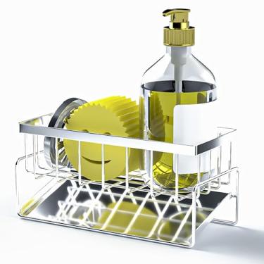 Imagem de Epritliber Suporte de esponja para pia de cozinha, organizador de pia, itens essenciais de cozinha para escorredor de esponja de bancada, armazenamento de dispensador de sabão, aço inoxidável à prova
