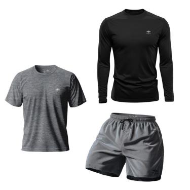 Imagem de Kit Camiseta Dry Manga Longa Uv, Manga Curta E Short Mauricinho P Ao Plus Treino Praia Verão Básico-Masculino