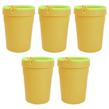 Imagem de 5 peças de cinzeiro de carro com tampa para suporte de copo - Cinzeiro de cigarro autoextinguível sem fumaça que brilha no escuro - Porta-cinzeiro portátil à prova de cheiro para caminhão e escritório