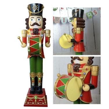 Imagem de Quebra Nozes Soldado Natalino Grande Led Musica Iluminaçao Decoraçao Tambor Loja Vitrine Shopping Hall Entrada Evento
