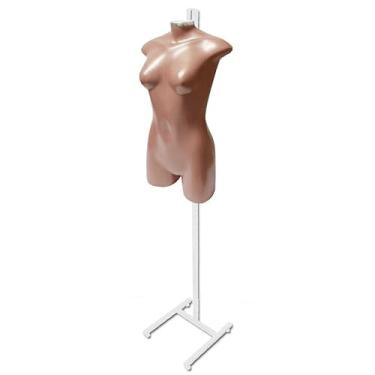 Imagem de Manequim Feminino + Tampa Cromada + Pedestal Regulável(Busto Rose / Pedestal Branco)