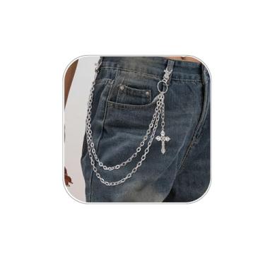 Imagem de Corrente de calça punk cruzada para homens e mulheres, correntes, calças hip hop, correntes cruzadas, jeans, bolso, corrente, bolsa, corrente, acessório hip hop, One Size, Aço inoxidável